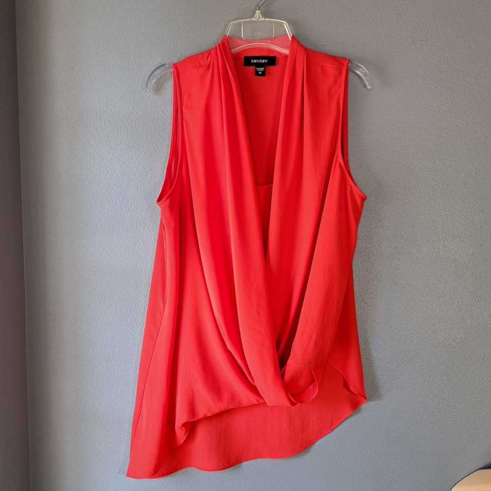 Karen Kane - Bright Red Sleeveless Asymmetrical Drape Neck Top, Size Medium